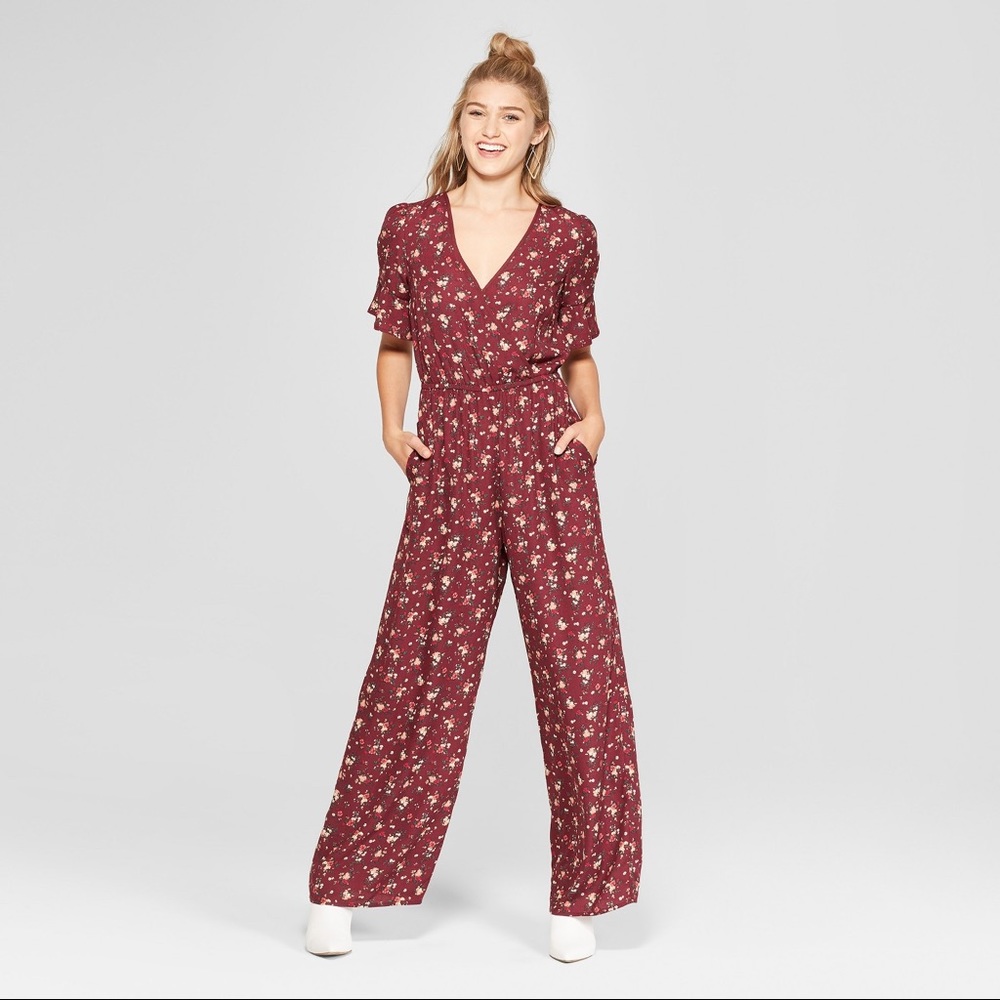 NWT Floral Burgundy Jumpsuit